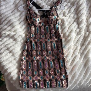 Macy's Black Sequin Homecoming Dress with Blue and Purple Accents